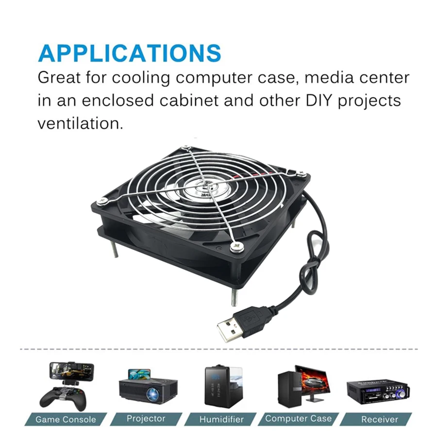 Router Cooling Fan DIY PC Cooler TV Box Wireless Silent Quiet DC 5V USB Power 120mm Fan 12CM W/Screws Protective Net