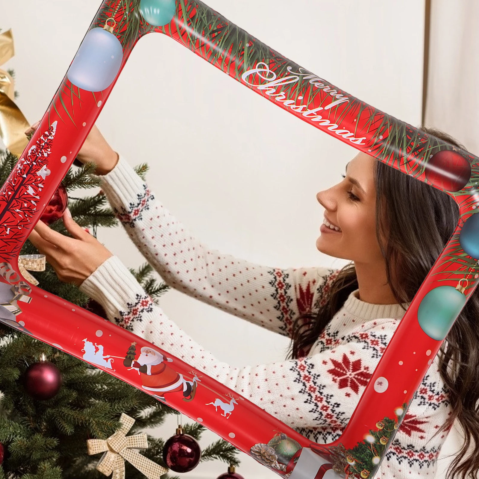 

1pcs Inflatable Photo Frame Christmas Party Prop Winter Holiday Decoration New Year Theme Selfie Booth Fun Party Supplies Pvc
