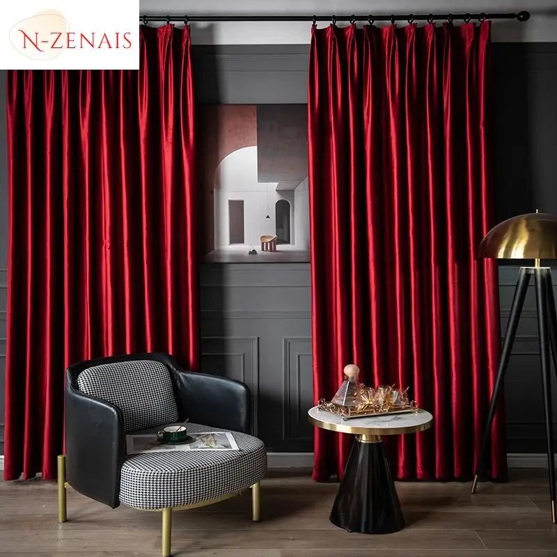 Retro Red Velvet Curtains for Living Room Blackout Bedroom Window Custom Luxury European Valance Tulle Wedding Stage Background