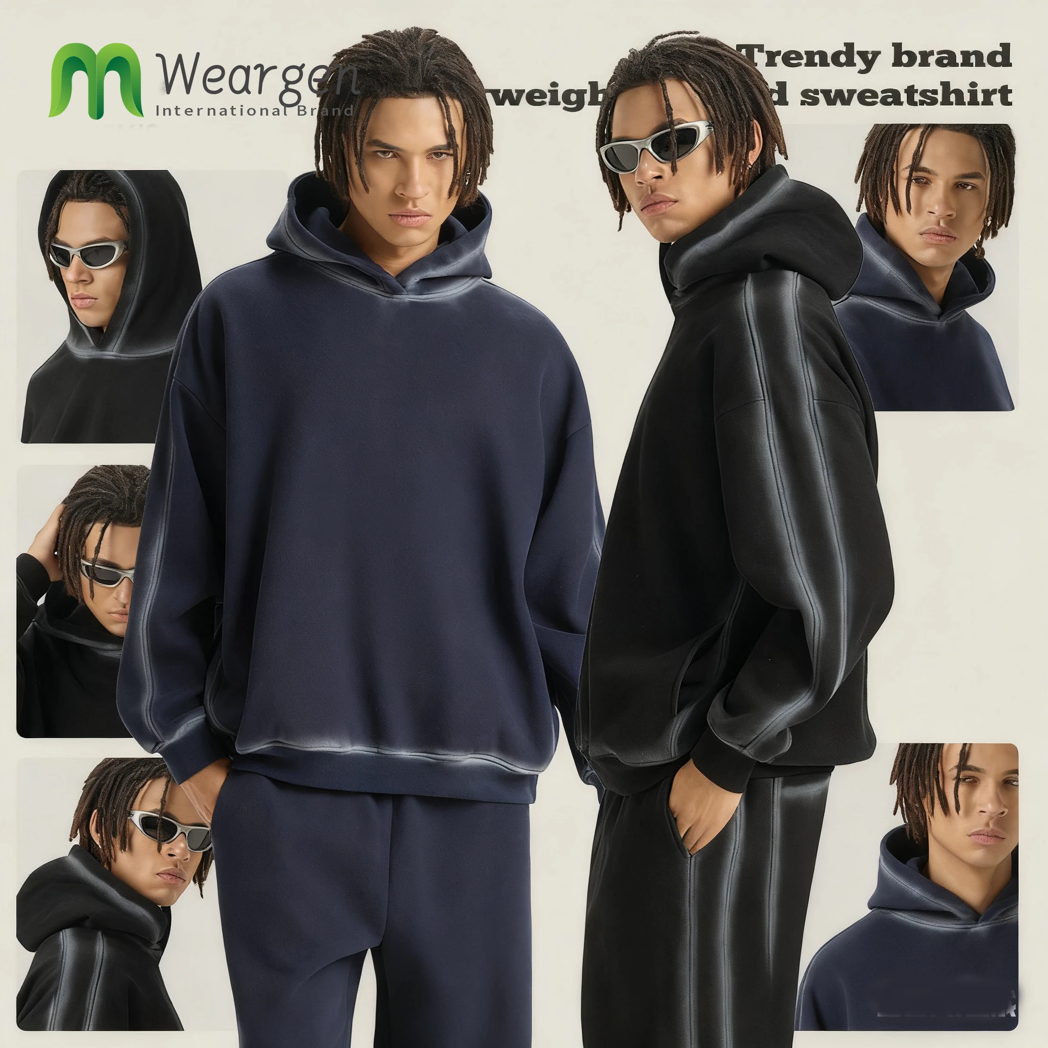 

Мужская зимняя толстовка из утолщенного флиса 350 г — мытая техника мытья камней, американский винтажный стиль, толстовка M8307