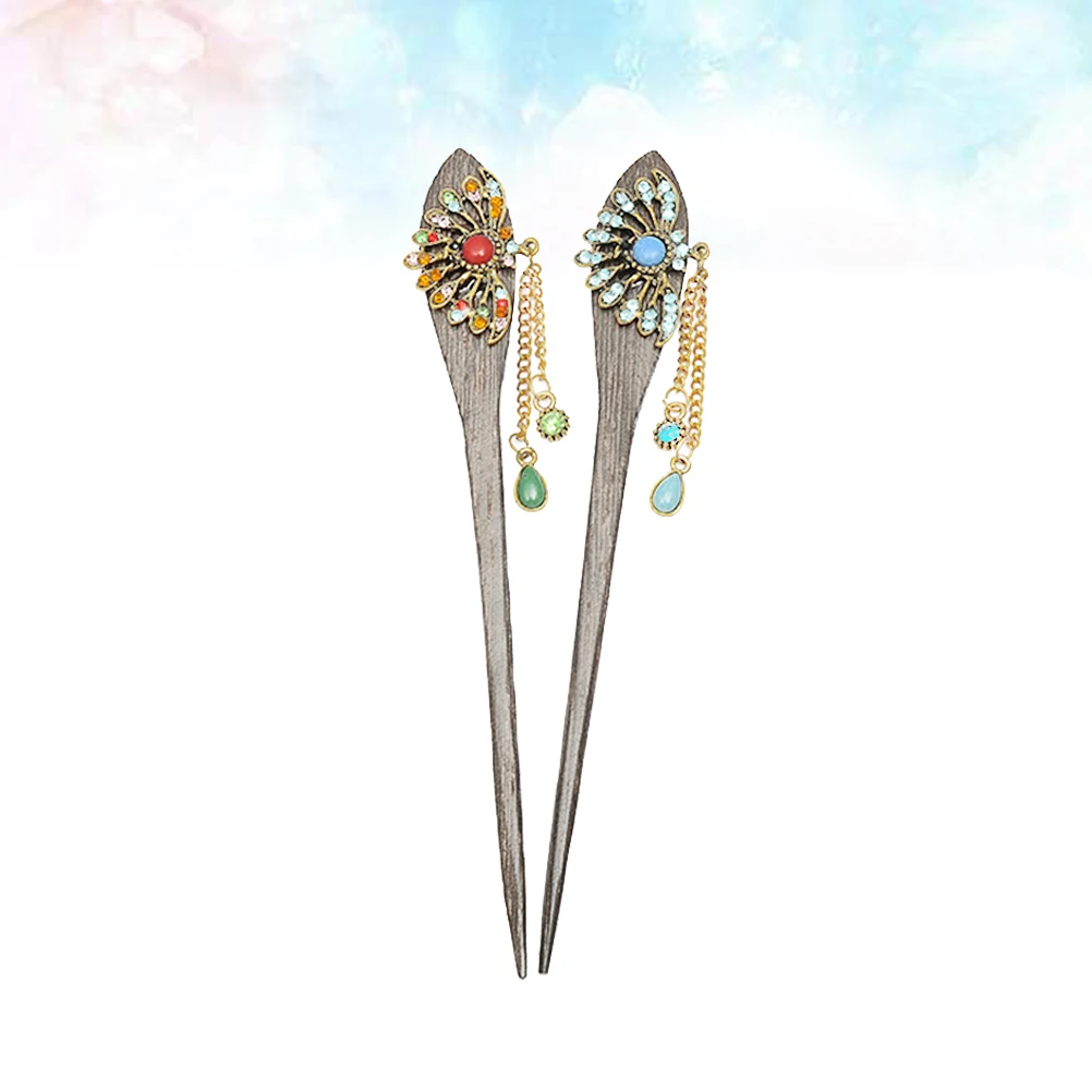 

2pcs Retro Sandalwood Hairpins Vintage Classical Accessories Elegant Women Hair Sticks DIY Hairstyle Wooden Clips