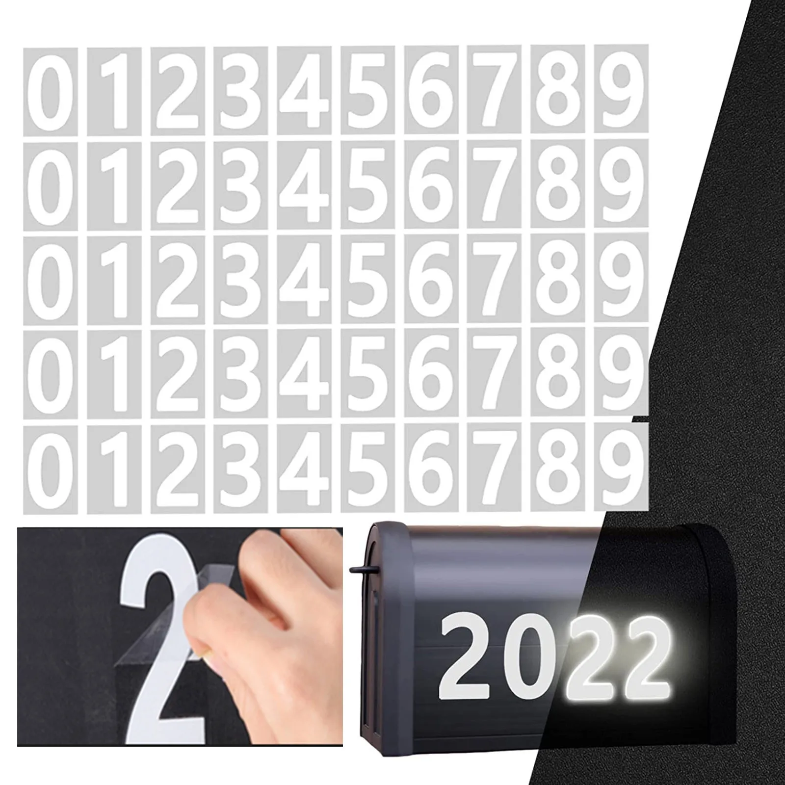 5 Sets 0-9 Reflective Number Stickers Self Adhesive Mailbox Numbers Stickers Car Mailbox Address Decorative Supplies (2/3/4inch)