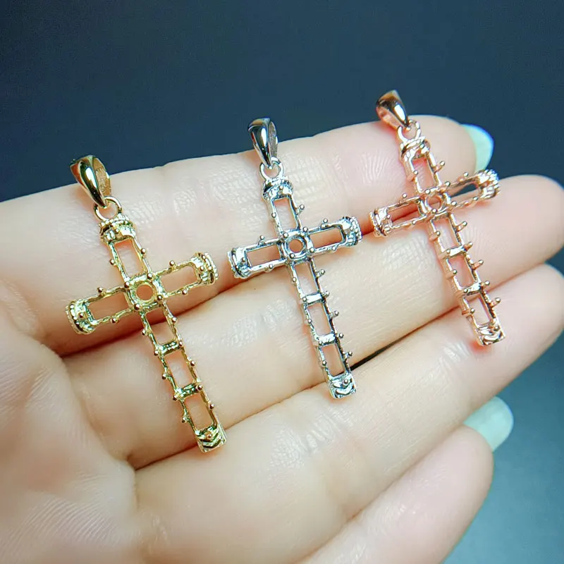 925 Silver Cross Pendant Setting for Jewelry Setting 3mm and 3mm*5mm Gemstone Pendant Setting with 3 Layers 18K Gold Plated