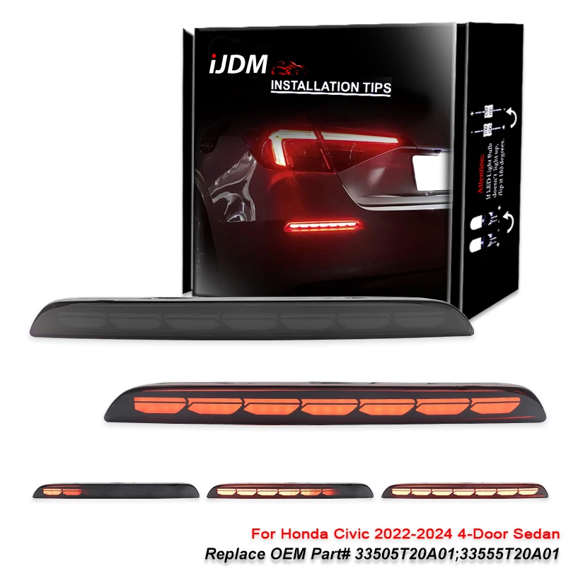 For Honda Civic Sedan 2022-2024 Multi-function LED Rear Bumper Light Rear Fog Lamp Auto Brake Reflector Car Accessories 12V