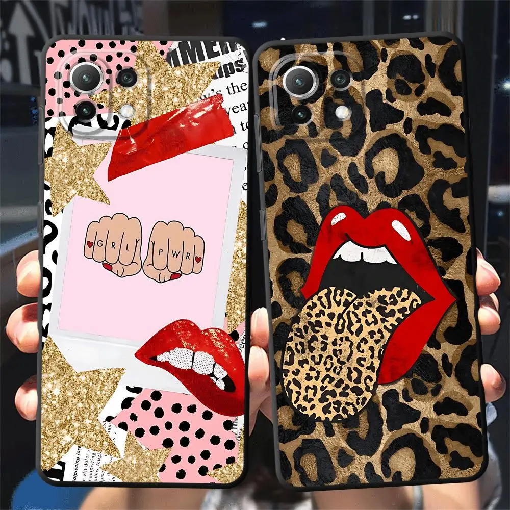 Hot Red Lip Leopard Print Phone Case for Xiaomi Mi 13 Ultra 13 Pro 13 Lite 11 9T Lite 13 11T 12 12X 12T Pro Shockproof Cover