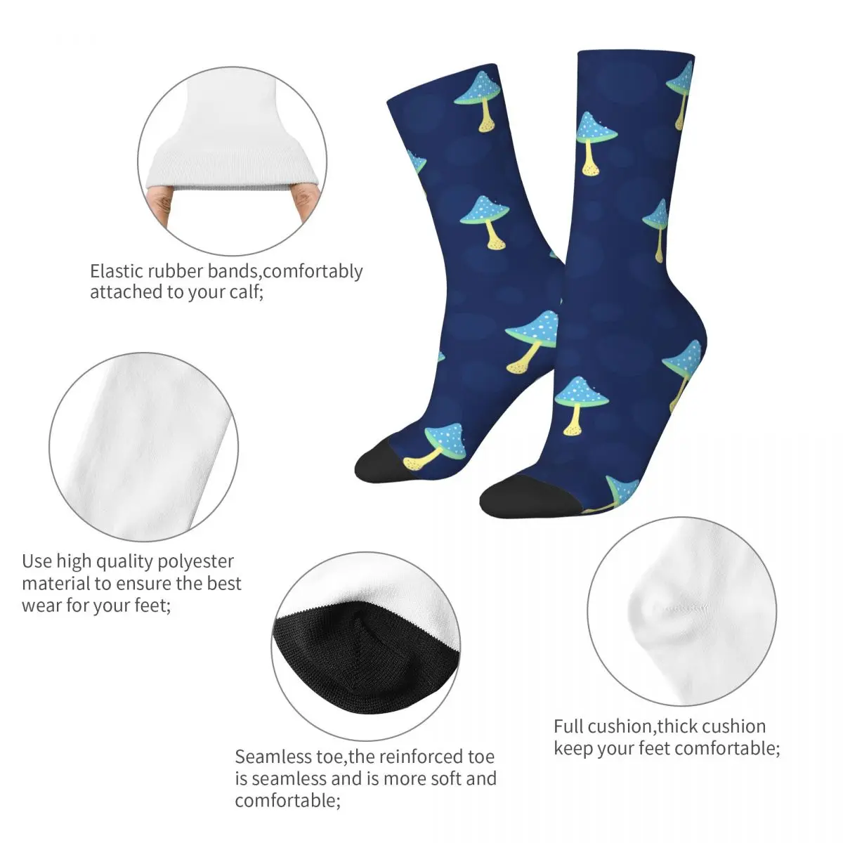 Blue And Pots Mushroom Tasty Food Socks Male Mens Women Winter Stockings Polyester