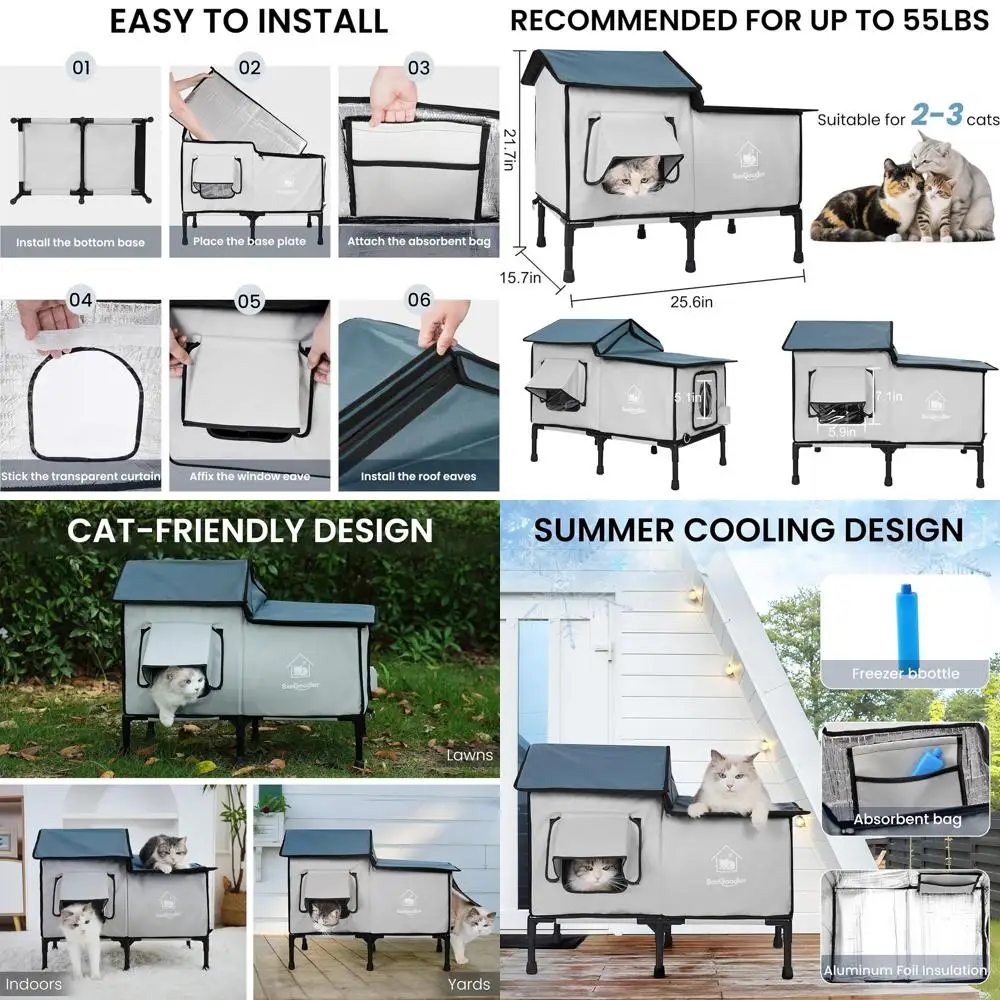 

Weatherproof Insulated Outdoor Cat House for Comfort, Foldable Shelter for Pets Up to 55lbs, Suitable for Garden, Patio, Backyar