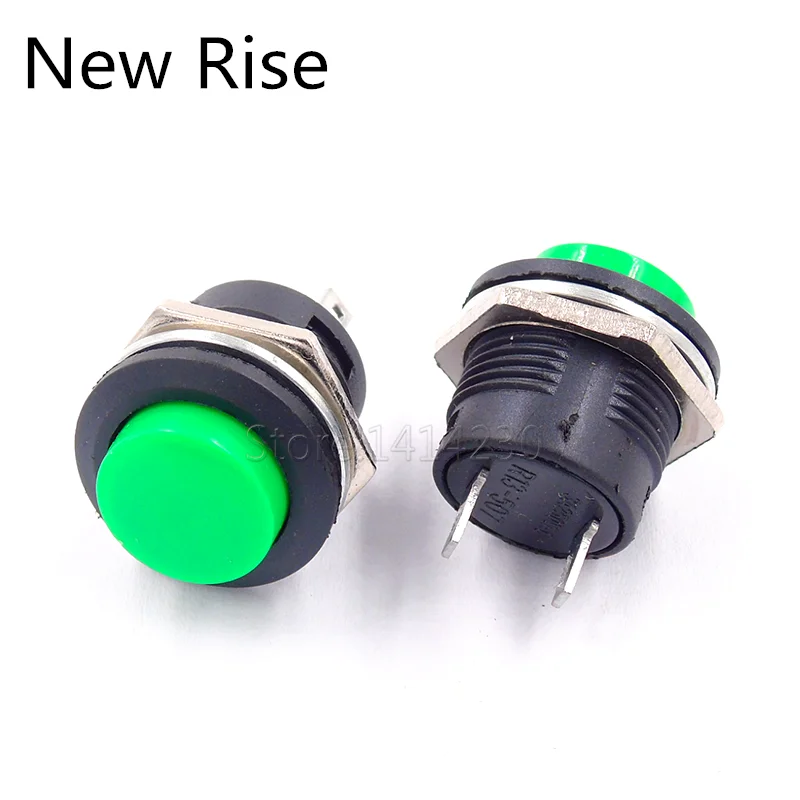 5PCS Diameter 16mm Push Button Switch R13-507 Reset Switch 6A 125VAC 3A 250VAC PB-02 No Lock Red Green Color