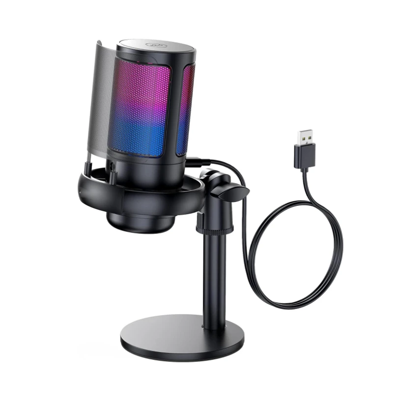 USB Condenser with RGB Light Metal Microphone Professional Recording Streaming Desktop Podcasting Microphone for Computer Laptop