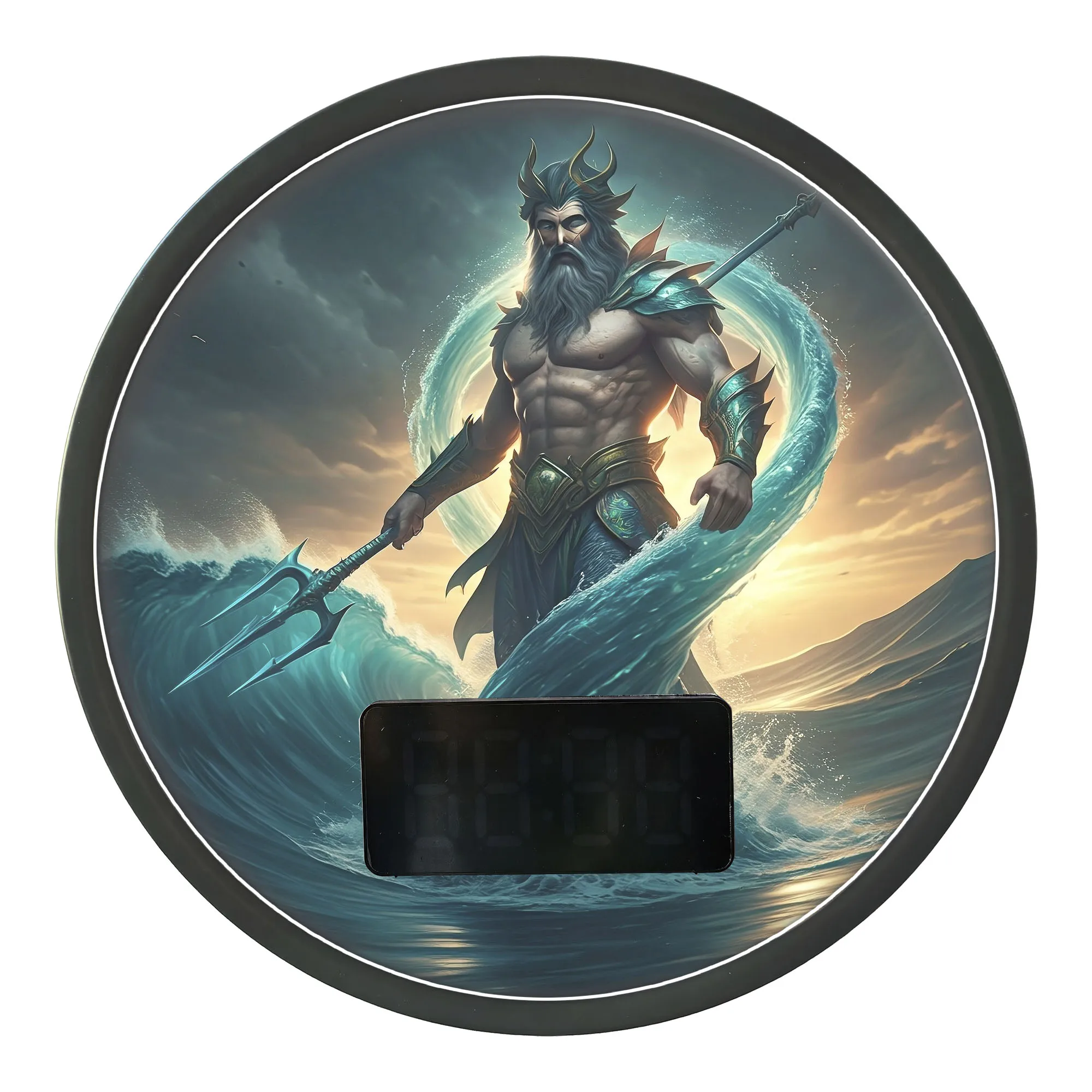 Poseidon Sea God Ocean LED Digital Wall Clock with Temperature Calendar Date Alarm Snooze Greek Mythology Night Light Wall Clock