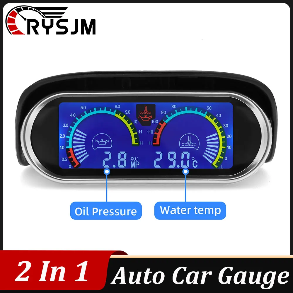 

Custom 12V24V Digital Oil Pressure Gauge -10~120℃ Water Temperature Gauge with Sensor 2 In 1 Car Gauge for Gasoline Diesel Car