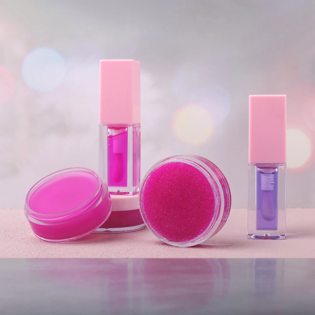 

Private Label Lip Scrub & Lips Oil Custom Logo Colorful 3-in-1 Set Moisture Orange Lipgloss Makeup Wholesale Vegan Pink Package