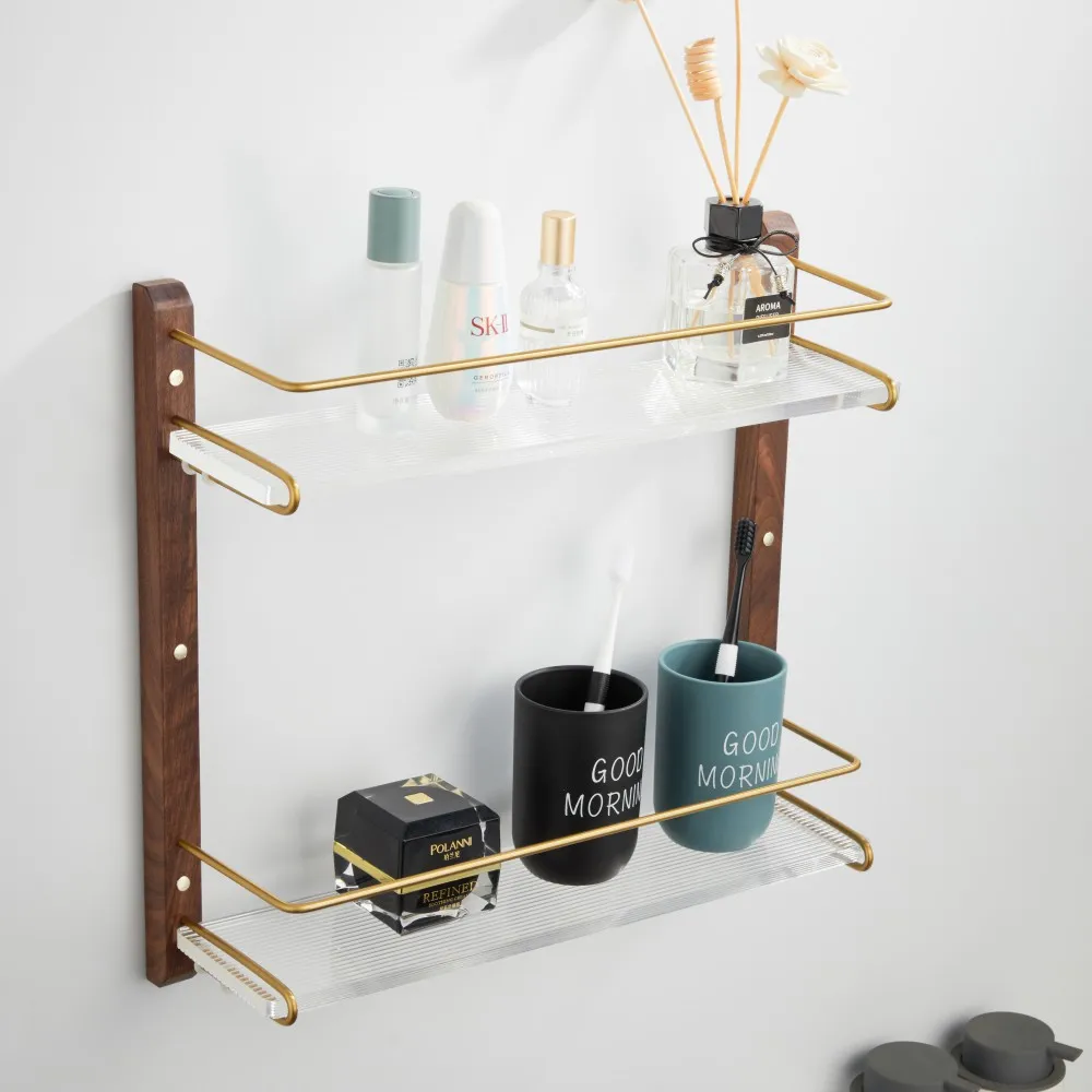 No punching toilet double shelf acrylic wall-mounted bathroom vanity large-capacity storage rack solid wood