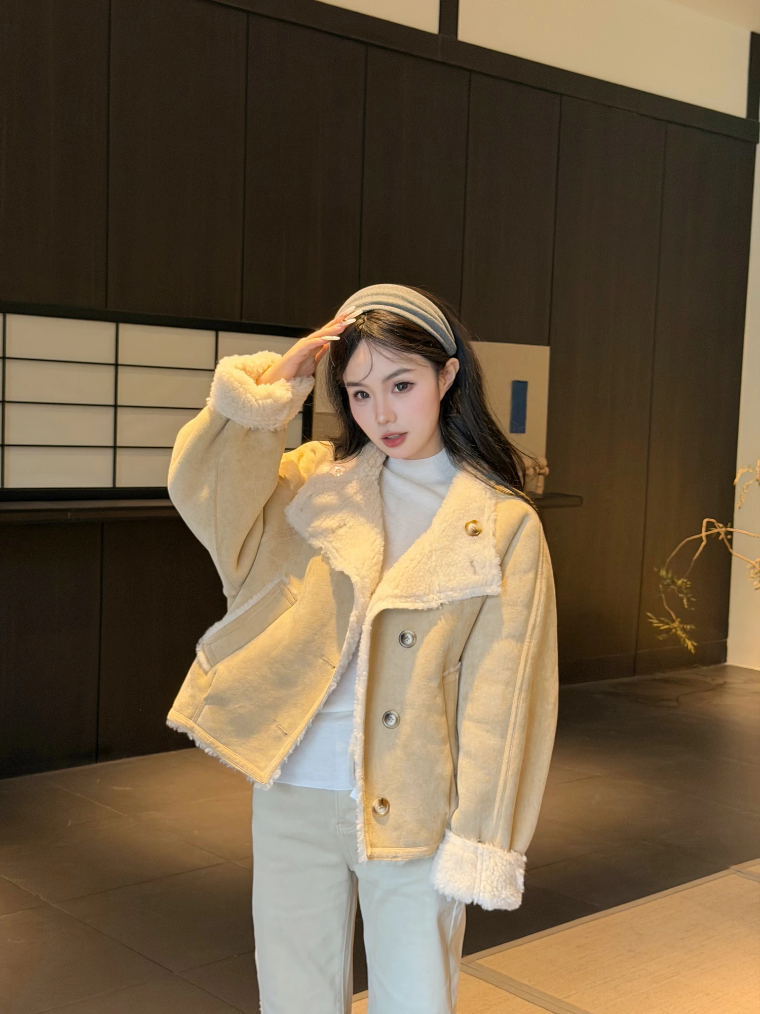 

Зимнее утепленное пальто из овечьей шерсти для женщин, повседневное, модное, с цветными блоками, шерстяное, верхняя одежда