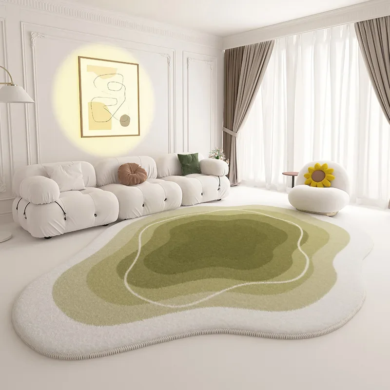 Cream Style Carpets for Living Room Irregular Bedroom Decor Plush Carpet Home Bedside Thicken Floor Mat Soft Cloakroom Green Rug