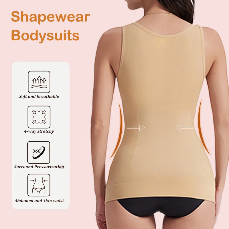 1pc Women Tummy Control Shapewear Classic 2-IN-1 With Padded Bra High Elastic Vest Body Shaper Up Lift Corset Cami Tank Tops