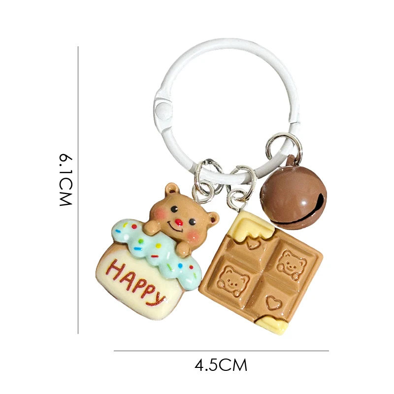 Cute Bear Coffee Color Keychain Bell Cookie Butter Bear Pendant Student Schoolbag Charms Cartoon Hanging Decor Gift