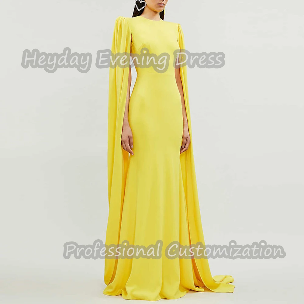 

Heyday O-Neck Saudi Mermaid Prom Gown Ruffle Crepe Short Sleeves Sexy Floor Length Elegant Dresses For luxurious Women 2024