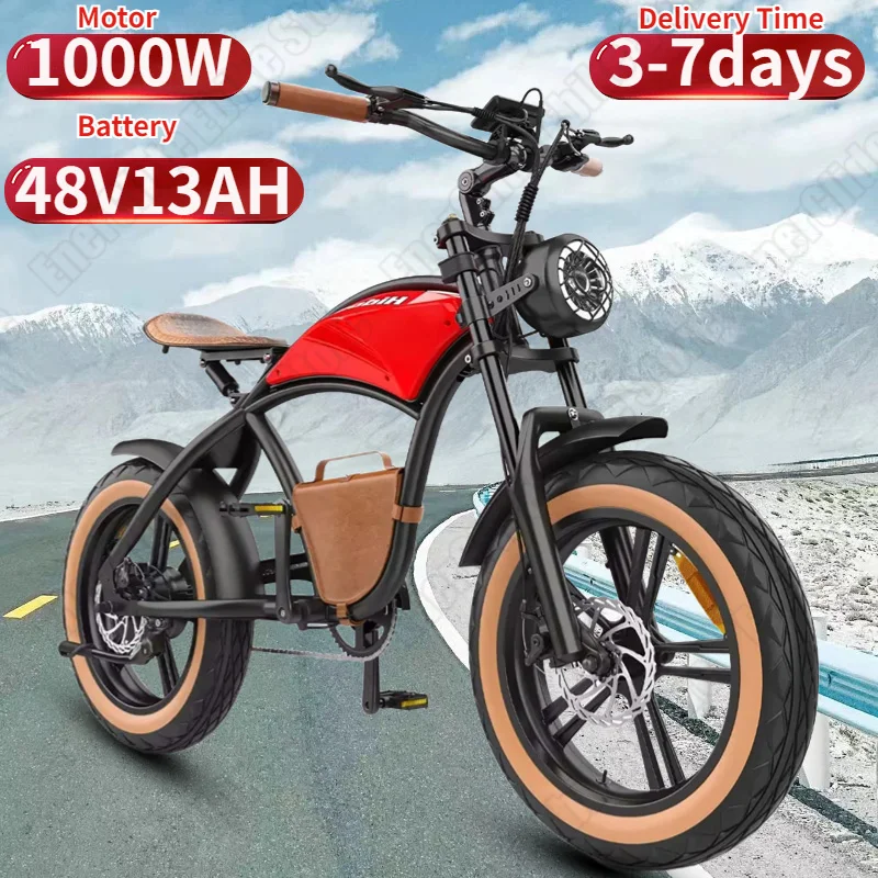 HD-B10 Electric Bike 1000W Motor 48V13AH Lithium Battery City Trip E-bike 20*4.0-In Fat Tire All-Terrain tires Electric Bicycle