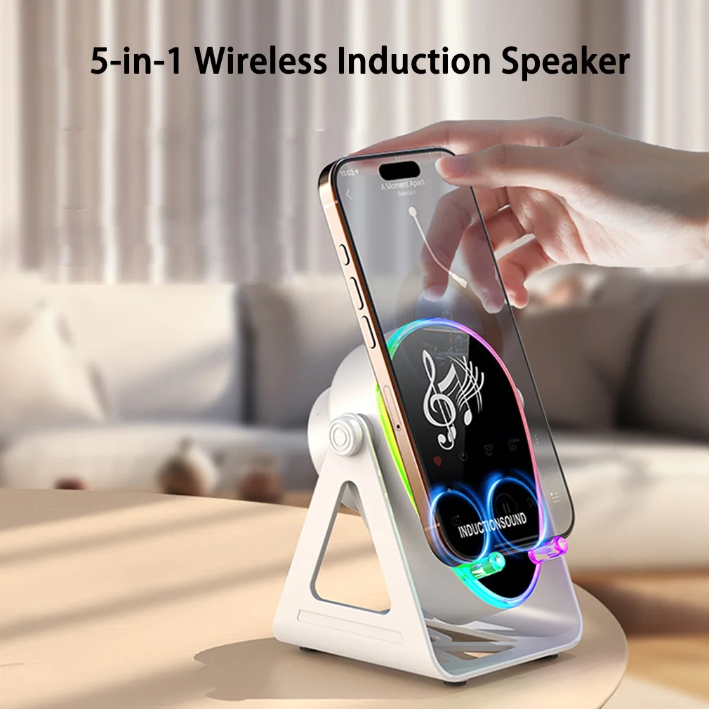 

Hot Wireless Induction Bluetooth Speaker 180-degree Rotation 5-in-1 Stereo Sound Amplifier Hands-free Wireless Charging Holder