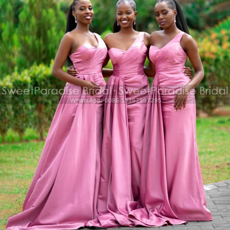 

One Shoulder Mermaid Bridesmaid Dresses Long Waistline Cap Customized Sleeveless Maid Of Honor Party Dress For Women