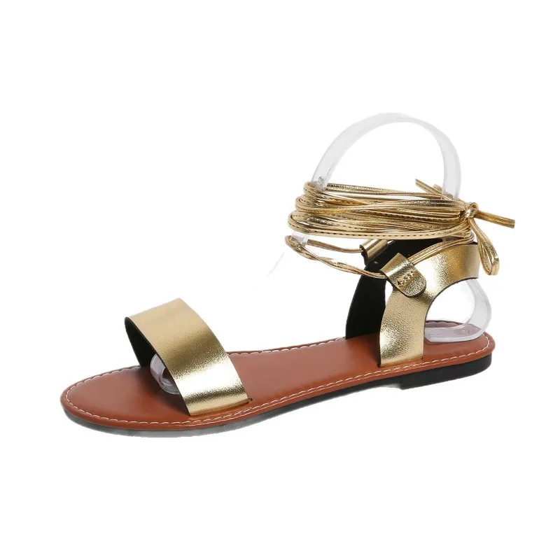 Sandalias de verano para mujer, zapatos de playa para mujer, correas doradas en los tobillos, calzado de fiesta con punta cuadrada, sandalias con tiras cruzadas, zapatos de pasarela