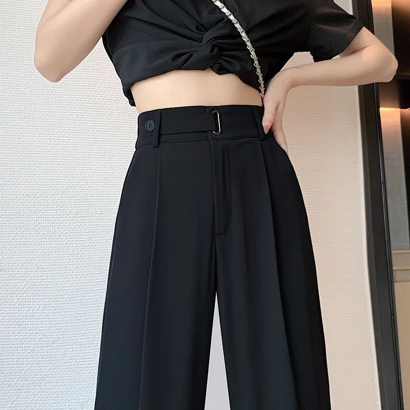 Seoulish Summer Women\'s Casual Pants Wide Leg Pants Elegant Office Lady 2024 New Solid Color High Waist Loose Trousers Female