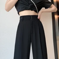 Seoulish Summer Women's Casual Pants Wide Leg Pants Elegant Office Lady 2024 New Solid Color High Waist Loose Trousers Female - Image 3