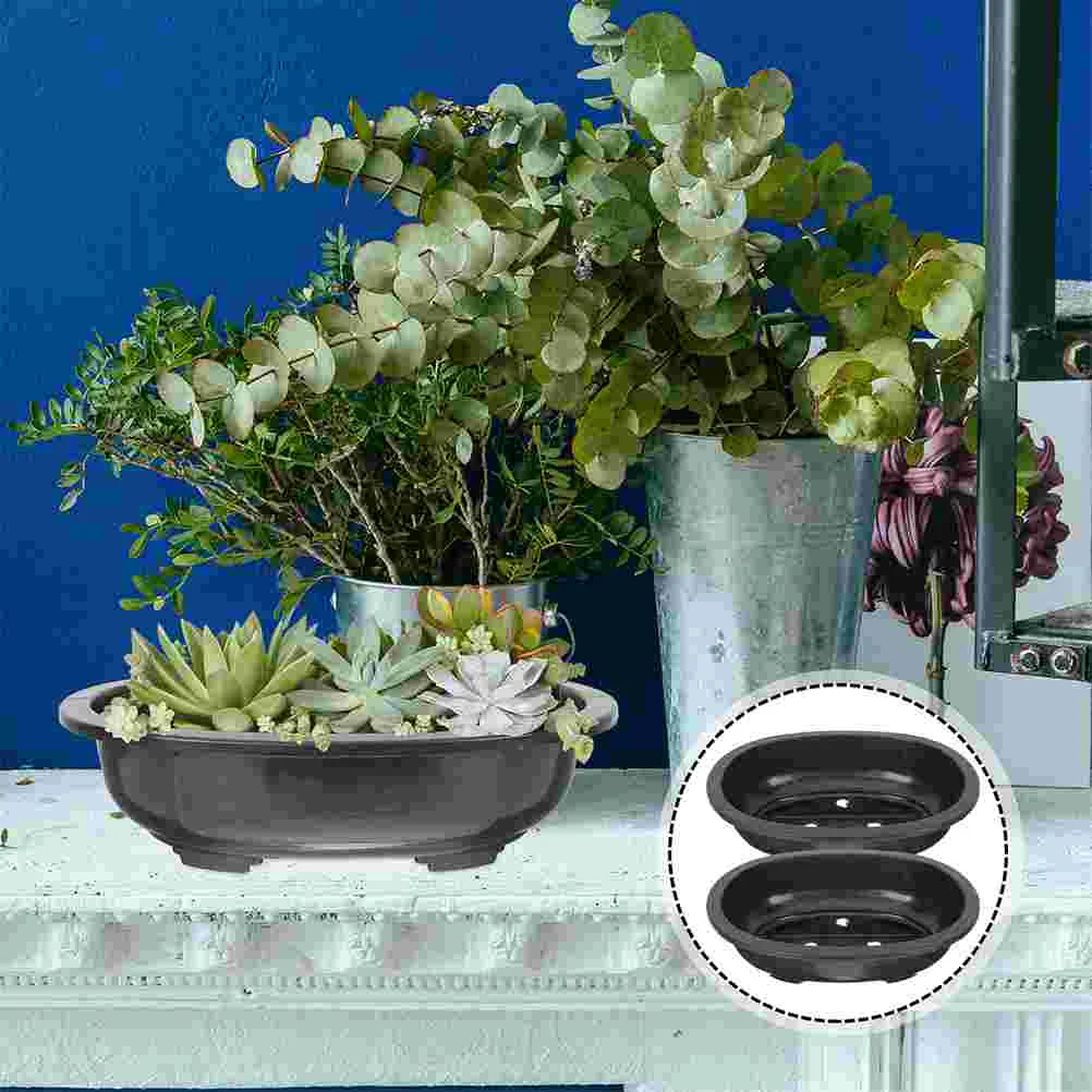 

2 Pcs Flowerpot Bonsai Oval Planter Ornament Household Large Tree Garden Holder Office Drain Pan Orchid Reusable