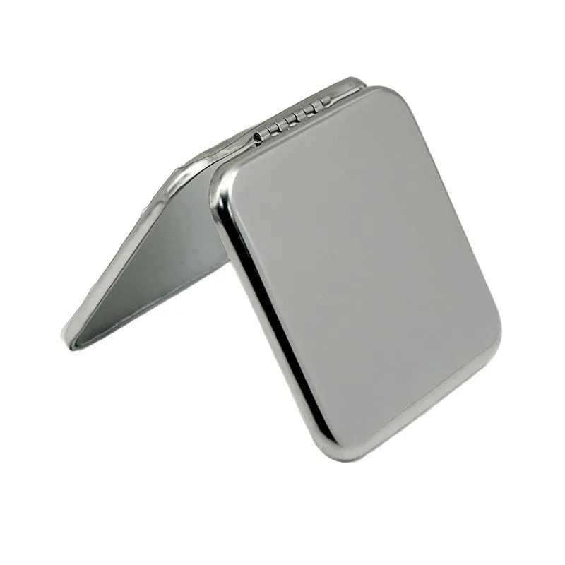 Quadratischer klappbarer Make-up-Spiegel aus Edelstahl, tragbar, doppelseitig, kompakt mit Vergrößerung