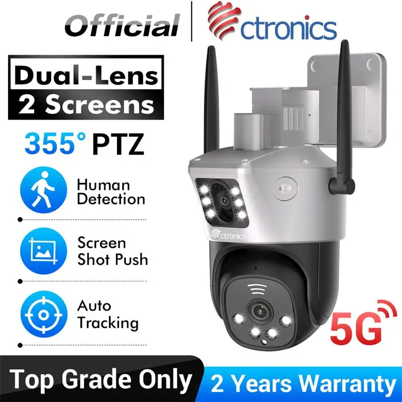 

Ctronics Bullet Dome Linkage IP Camara 5Ghz WiFi Outdoor PTZ 360 Auto Tracking Dual Lens Screens CCTV Night Vision Two Way Audio