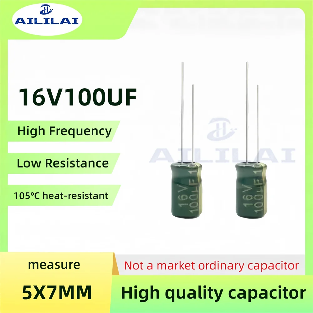 오리지널 저 ESR/임피던스 고주파 알루미늄 전해질 캐패시터, 16V 100UF, 16V100UF, 크기 5*7mm, 50 개
