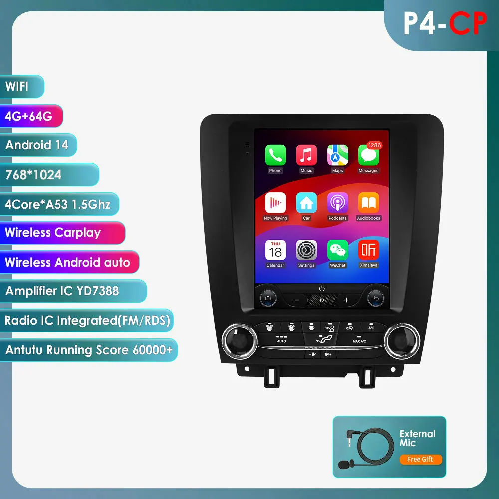 Hizpo 9.7 inch Tesla-stijl autoradio voor Ford Mustang 2010-2014, Android Auto, 4G draadloos Carplay, DSP multimediaspeler, 2DIN stereo autoradio, navigatie GPS, auto AI intelligente systemen, head