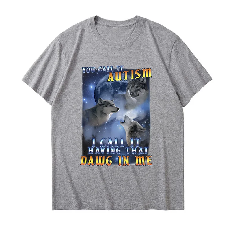Vintage Autism Wolf Oversize Cotton Graphic Shirt T Shirts Retro Casual Short Sleeve Tshirt Men Women Clothes T-Shirts