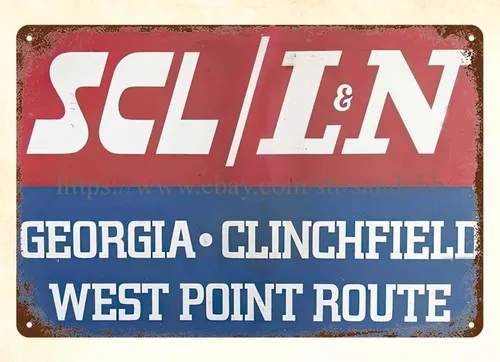 Placa de metal da linha ferroviária SCL L&N Georgia Clfield West Point Route
