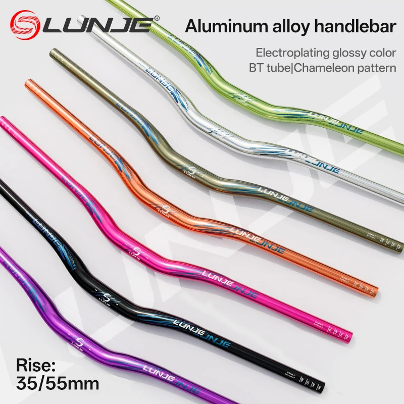Manubrio per Mountain Bike 780mm, Finitura Lucida in Alluminio, Manubrio MTB 31.8mm, Altezza 35/55mm, Logo Luminoso al Buio