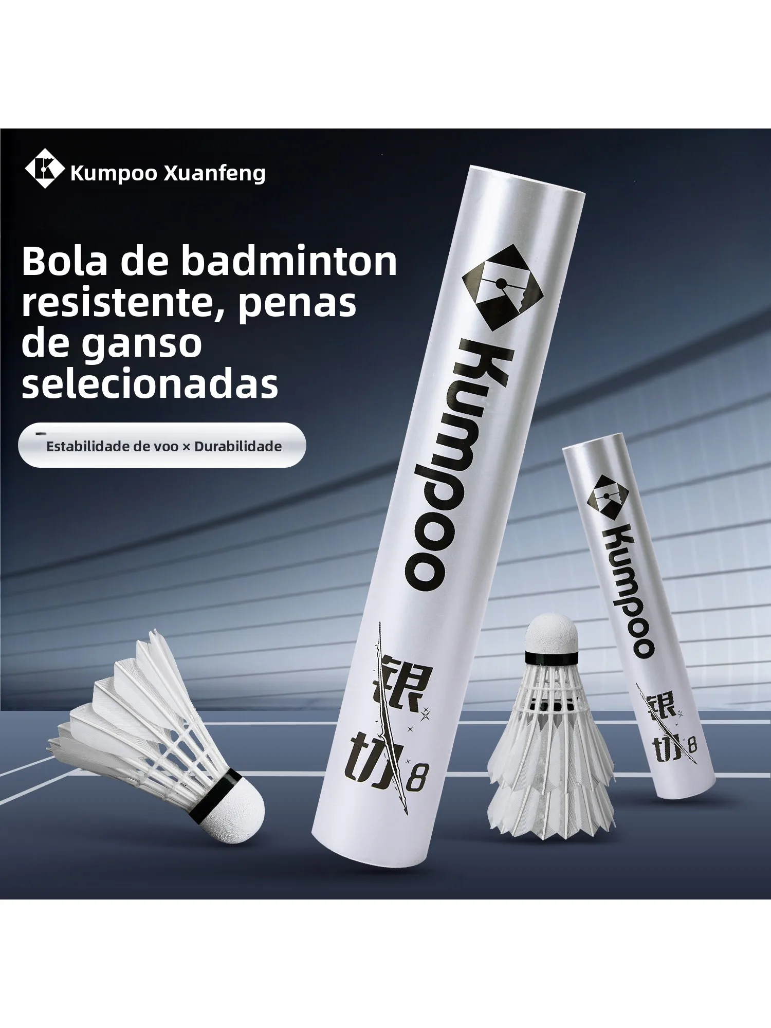 kumboo-xunfeng-silver-cut-badminton-training-shuttlecocks-indoor-stable-goose-feathers-8-number-12-pieces-per-set-durable