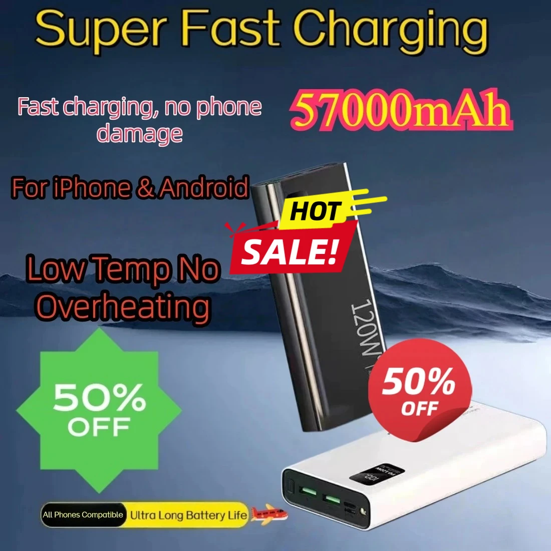 

For Xiaomi Original 57000mAh Powerbank External Spare Battery Portable Charger Super Fast Charging For iPhone Samsung Power Bank