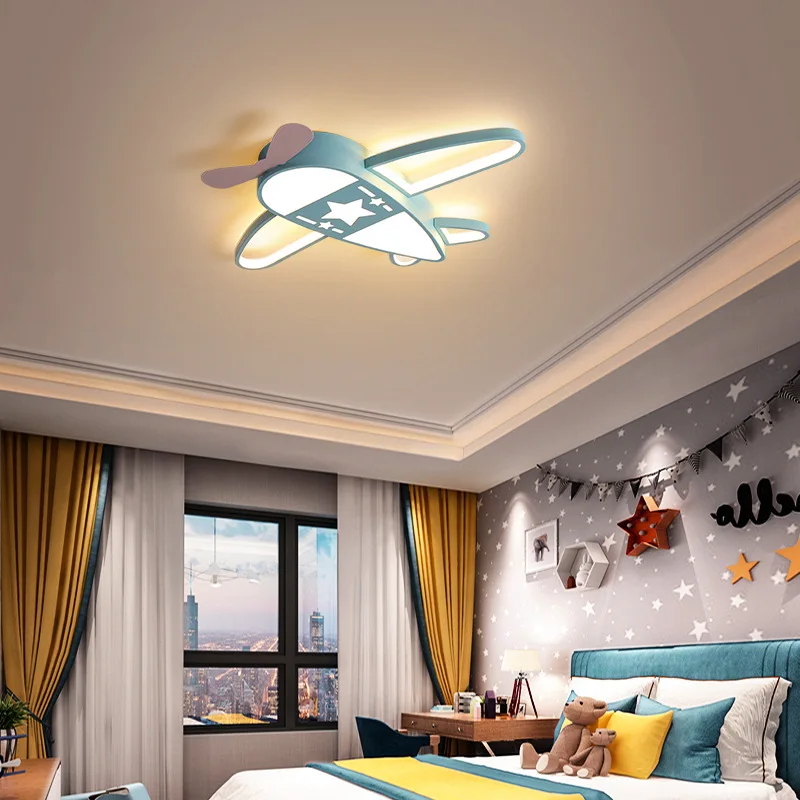 Modern Cartoon Creative Airplane Led Ceiling Lights Dimmable for Baby Kids Room Bedroom Chandelier Home Decor Fixture Design