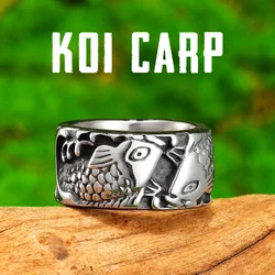 Relief Fish Animal Men Rings Stainless Steel Women Jewelry Punk Rock Vintage Cool Stuff Fashion Accessories Gift Wholesale