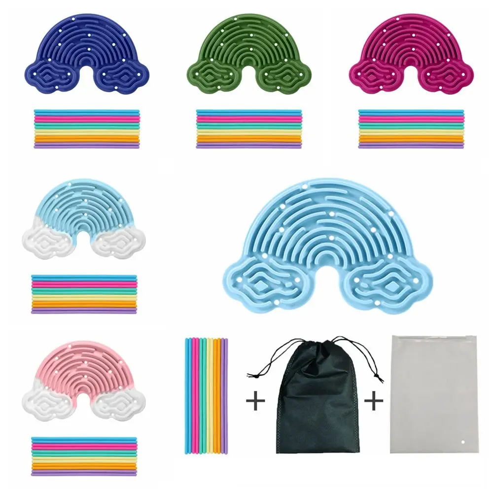 New Silicone Sensory Activity Board Double-Sided 12 Strings Fidget Toy Stress Relief Calming Rainbow Sensory Toys Kids Adults