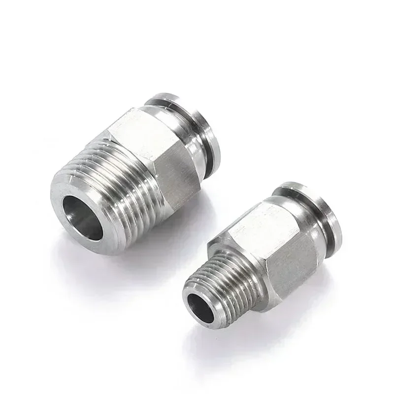 304 Stainless Steel Air Fittings Quick Coupling 4/6/8/10/12mm Male Thread BSPT M5 1/8 1/4 1/2 Push In Hose Pneumatic Connectors