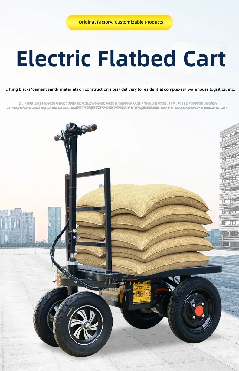 Electric Tricycle, 3-Wheel Flatbed Cart, Portable Hand Truck for Cement, Moving, and Vending, Heavy Duty Load Capacity