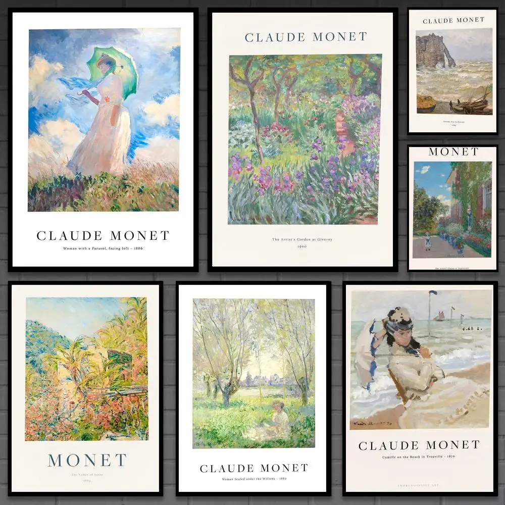 Claude Monet Retro-Klassiker Ölgemälde-Poster Vielseitiges HD Wasserfestes Wandkunst-Poster Selbstklebende Dekoration für Jeden Raum Ideales Geschenk