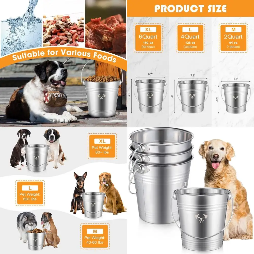 

6-Quart Stainless Steel Dog Water Bowl, Durable Pet Drinking Pail for Kennels, Farms, and Fences, Silver Finish