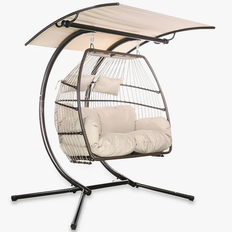 

Luxury Outdoor Patio Swing Rattan Wicker Double Seat Loveseat Hanging Swing Egg Chair