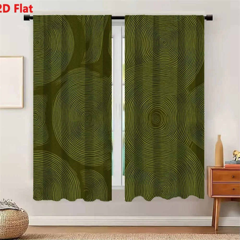 2Pcs Curtains Abstract Olive Green Concentric Circle Pattern For Textiles And Wallpaper Window Drapes for Bedroom Room Decor Dec