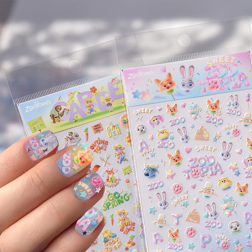 

Miniso 5D Disney Zootopia Nail Sticker Cute Anime Mickey Minnie Mermaid Snow White Stitch Nail Supplies Anime Stickers For Nails