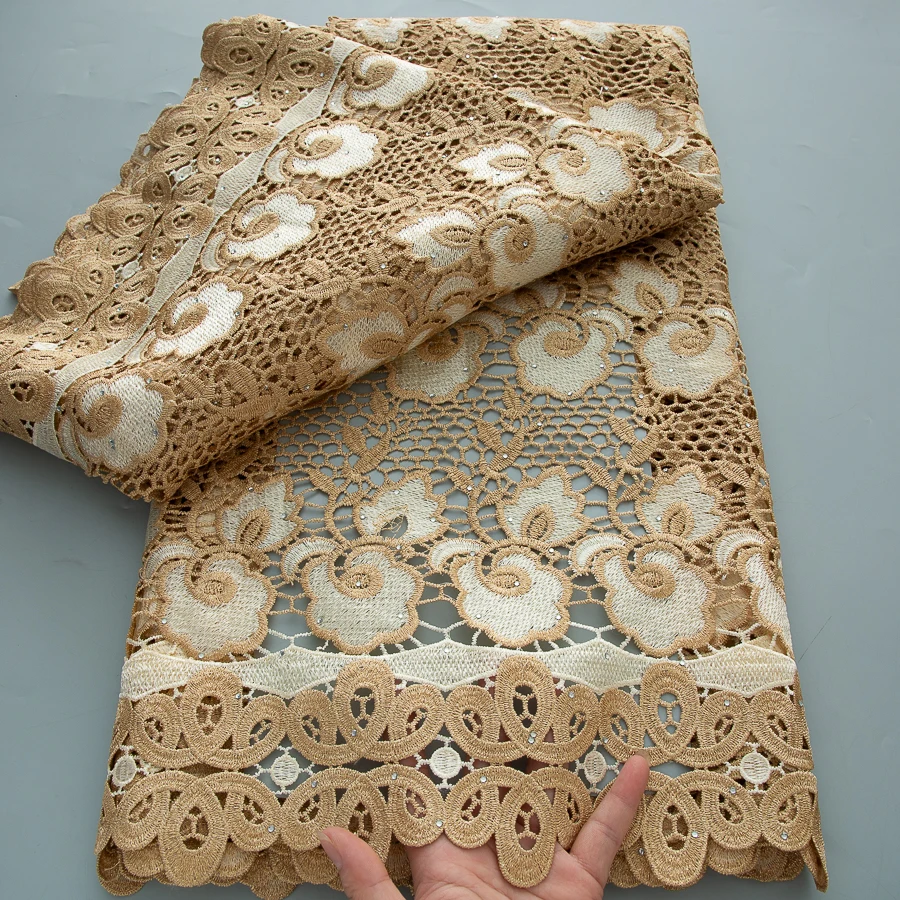 Высококачественная гипюровая кружевная ткань, нигерийская водорастворимая кружевная ткань, тюль для свадебного платья, высокое качество, 5 ярдов, 2025 г.