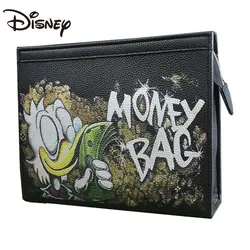 MINISO Disney Donald Duck Hold Bag Men's and Women's Soft Leather Pu Personality Clip Bag 2023 New Models Mens Wallet